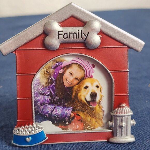 Mini Red Silver Blue Enamel Family Bone w/Heart Dog Bowl Hydrant Picture Frame - Picture 1 of 16